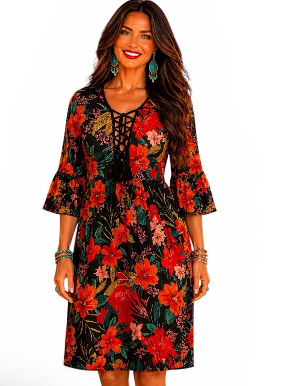 Johnny Was Hibiscus silk lace up bodice dress NWT Oversized